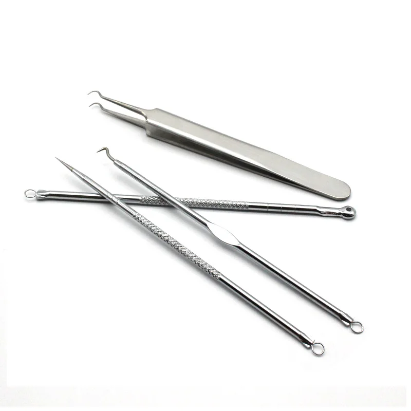 Removedor de espinillas de acero inoxidable, Extractor de granos, imperfecciones, acné, herramienta para el cuidado del masaje facial, 4 Uds.