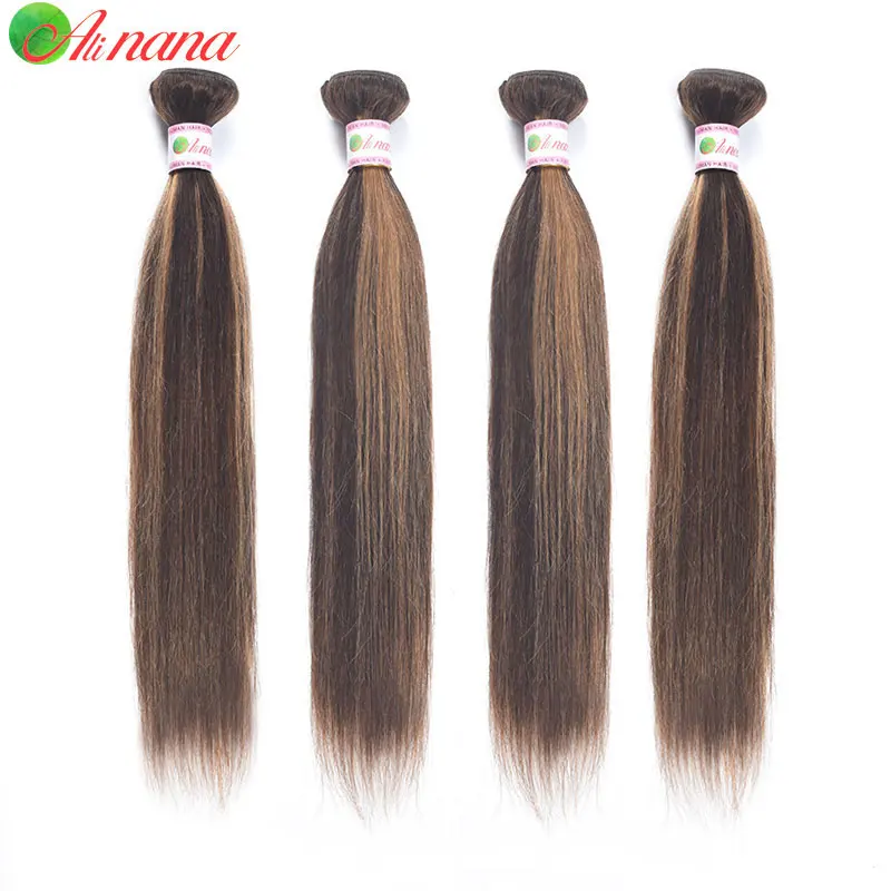 Alinana peruvian Bone STRAIGHT เส้นผมมนุษย์ bundles Ombre P4/30สีน้ำตาลพร้อมไฮไลต์สี Remy ผมสาน bundles 4ชิ้น/ล็อต