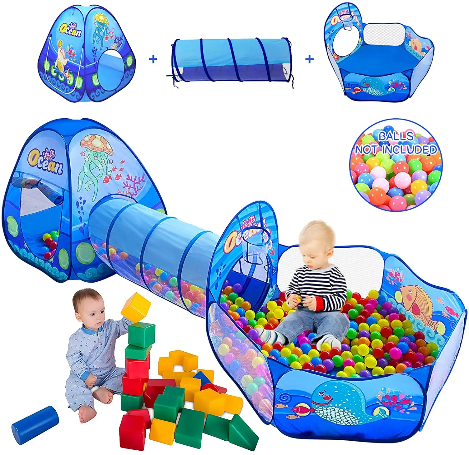 

3 in 1 Portable Toy Tent Children's Tent Toy Ocean Ball Pool Children Tipi Tents Crawling Tunnel Pool Ball Baby Play Tents