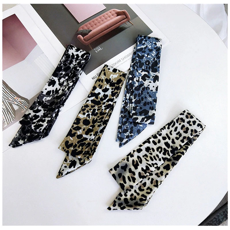 Brand Bag Scarves Leopard Print Women\'s Scarf Silk 100% Summer Multifunctional Ribbon Headband Wrist Towel Women\'s Turban MN3