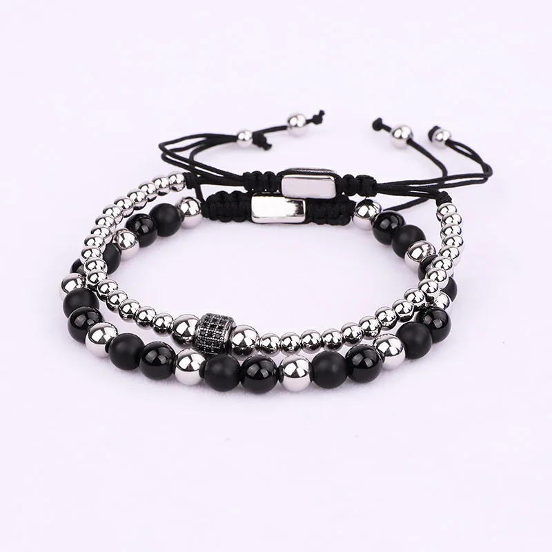 High Quality Men Jewelry Wrap Bracelet Stainless Steel Beads Natural Stone Woven Bracelet Men
