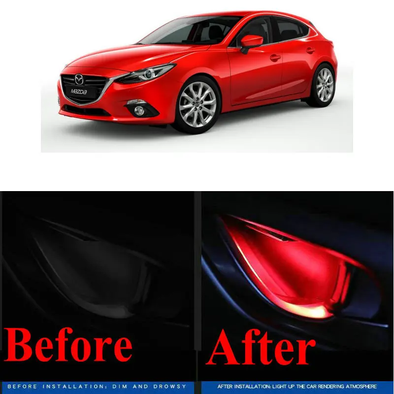 

4pc CF style stickers on cars interior inside door handle atmosphere lamp for Mazda mazda 2 3 5 6 cx-5 CX-7 CX-9 323 626 B4000