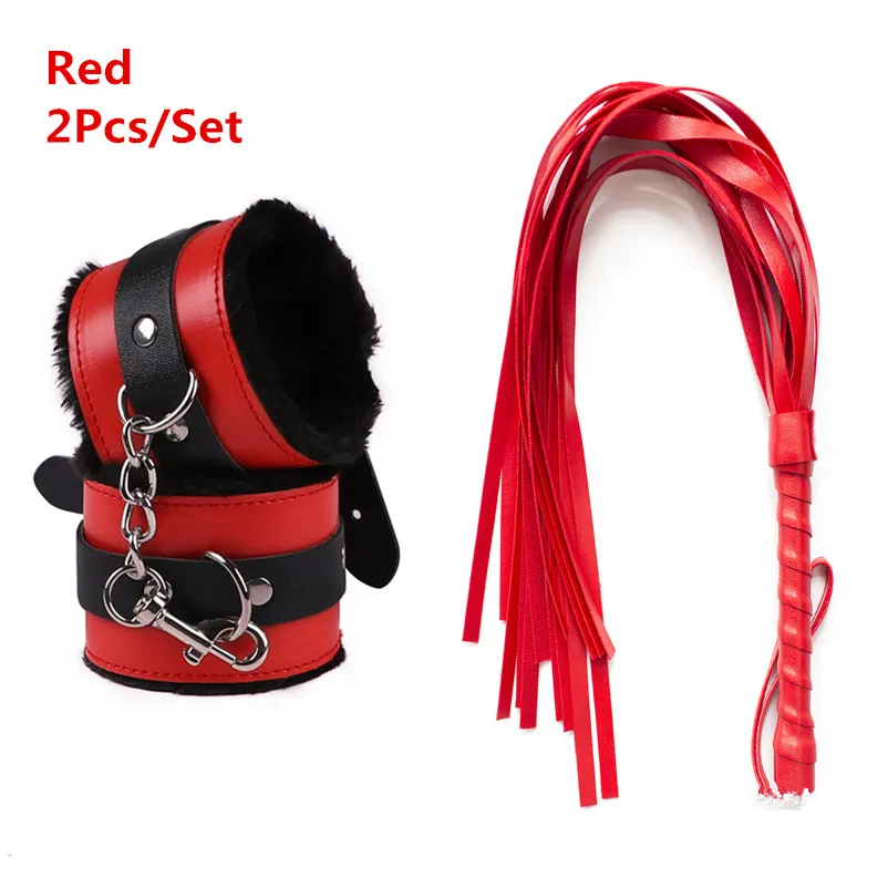 Slave Bondage Set of Leather Handcuffs Rope Body Slap Strap Spanking Beat Tassel Whip for Bdsm Adult Game Lash Flog Tool Sex Toy