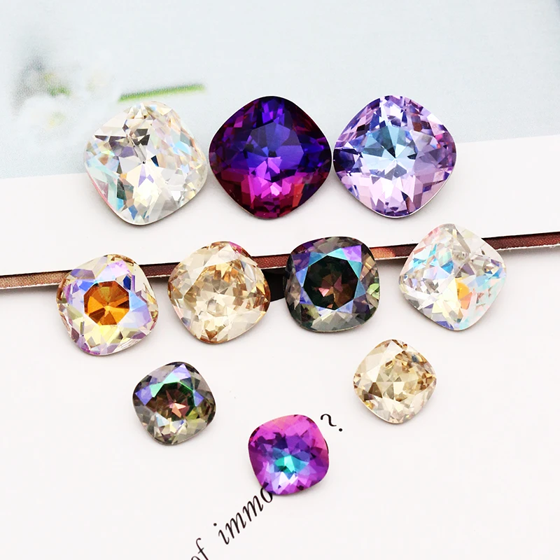 XIAOPU Cushion Loose Rhinestones K9 Glass Multicoloured Shimmer Piontback Strass Crystal Glue on Clothing Jewelry Accessories