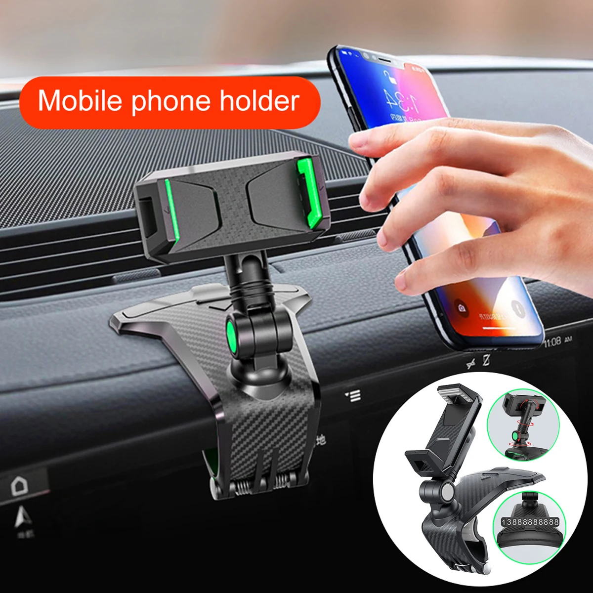 1200 Degree Rotating Car Phone Holder For Universal Cell Phone Support For Car Dashboard Rearview Mirror Sun Visor GPS Bracket