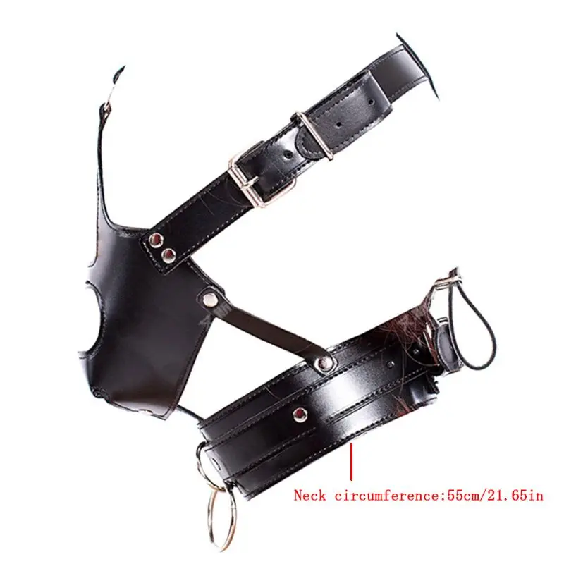 PU Leather Half Face Bondage Hood Mask With Penis Gag,Fetish BDSM Sex Slave Restraint Harness Strap Muzzle Mask SM Women Sex Toy