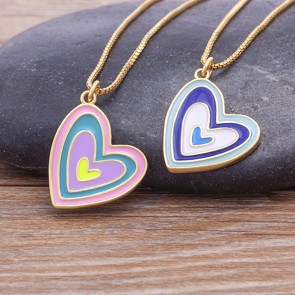 

Fashion Colorful Enamel Heart Pendant Chain For Women Cute Candy Color Peach Heart Necklace Choker Jewelry Party Gift Wholesale