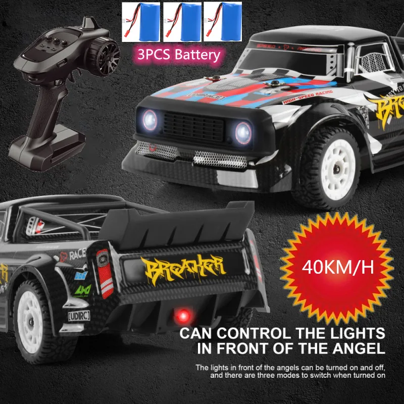 40KM/H High Speed Drift Car 2.4G 4WD Off Load Climb Metal Remote Control Racing Car With Headlight Color Switch High Power Motor