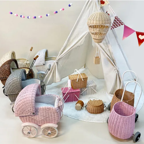 Ins Nordic Kid Trolley Baby Toddler Toy Trolley Rattan Make-up Baby Room Decorated Photo Prop Cart Baby Walker