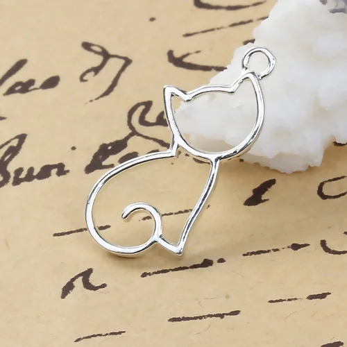 Cute Zinc Based Alloy Charms Cat Animal Silver Color Hollow Charms Pendants For Women Girl DIY Jewelry Making Findings