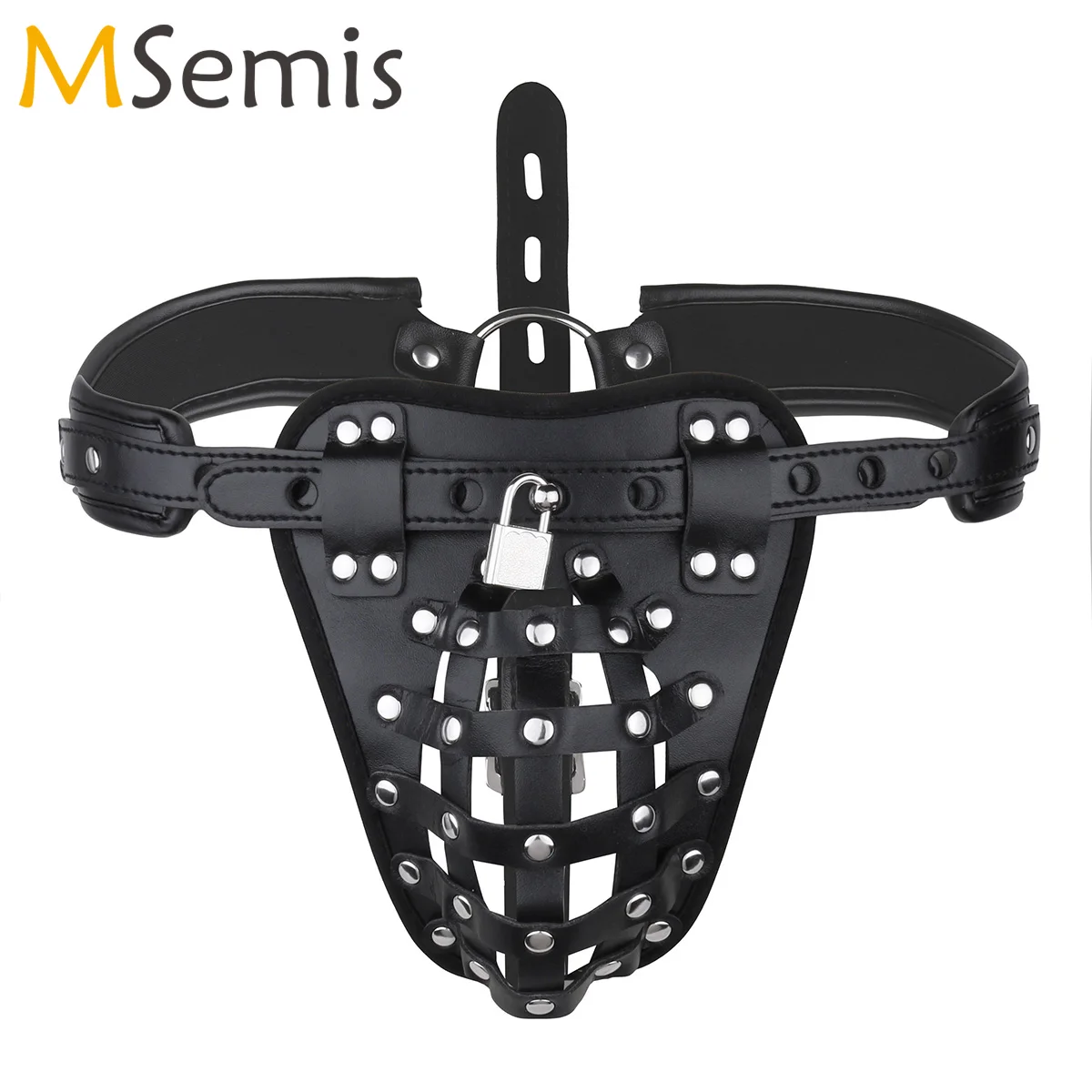 Men Chastity Underwear Erotic PU Leather Caged Basket G-string Briefs Sissy Gay Open Butt Jockstrap Panties Sexy Thong with Lock