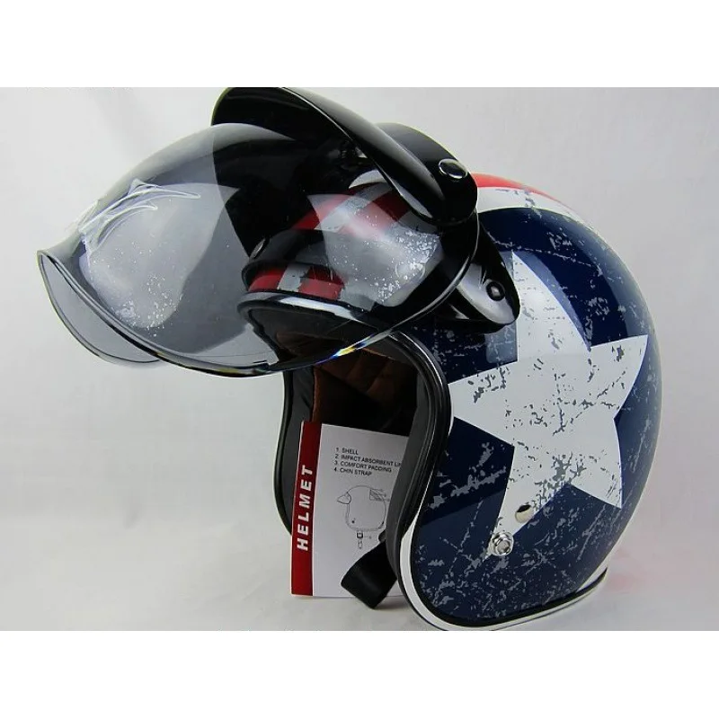 3-snap Retro Motorcycle Helmet Bubble Shield Lens Vintage Motorcycle Helmet Glass Open Face Helmet Flight Helmet Visor