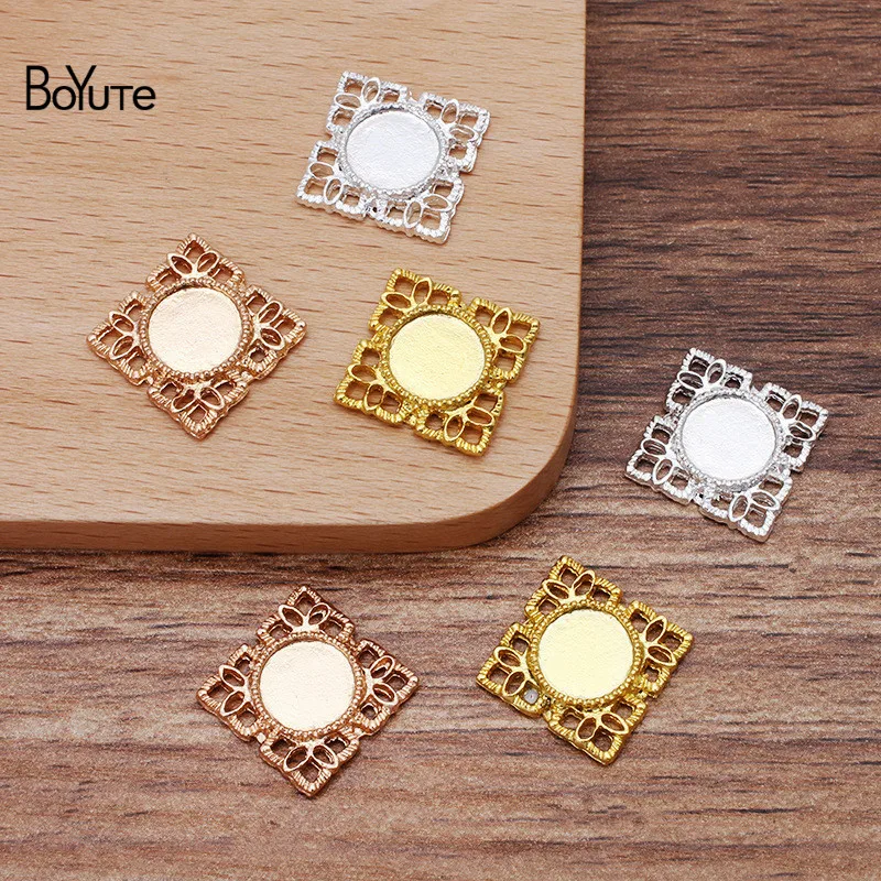 BoYuTe (100 Pieces/Lot) 15*15MM Metal Alloy Square Materials with 8MM Blank Tray Base DIY Hand Made Jewelry Accessories Parts