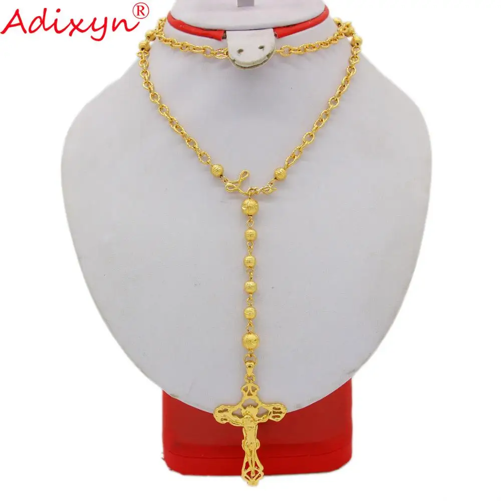 Adixyn 70cm+13cm Cross Necklace Gold Color Jewelry Party Wedding Christmas Gift N11297