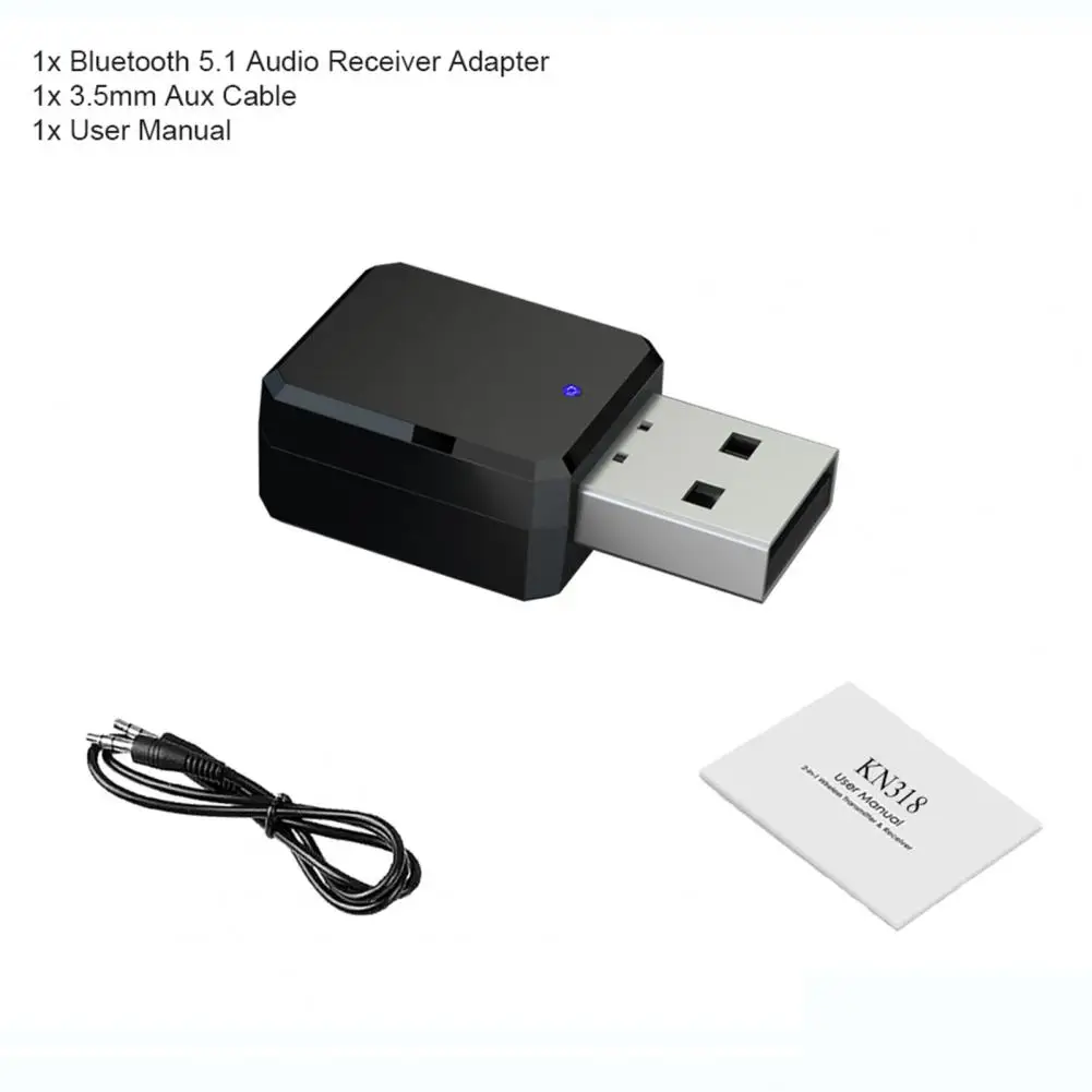 Bluetooth 5.1 Audio Receiver Wireless Adapter with Microphone Hands-Free Call USB Blue LED Flash Car Bluetooth Audio Transmitter