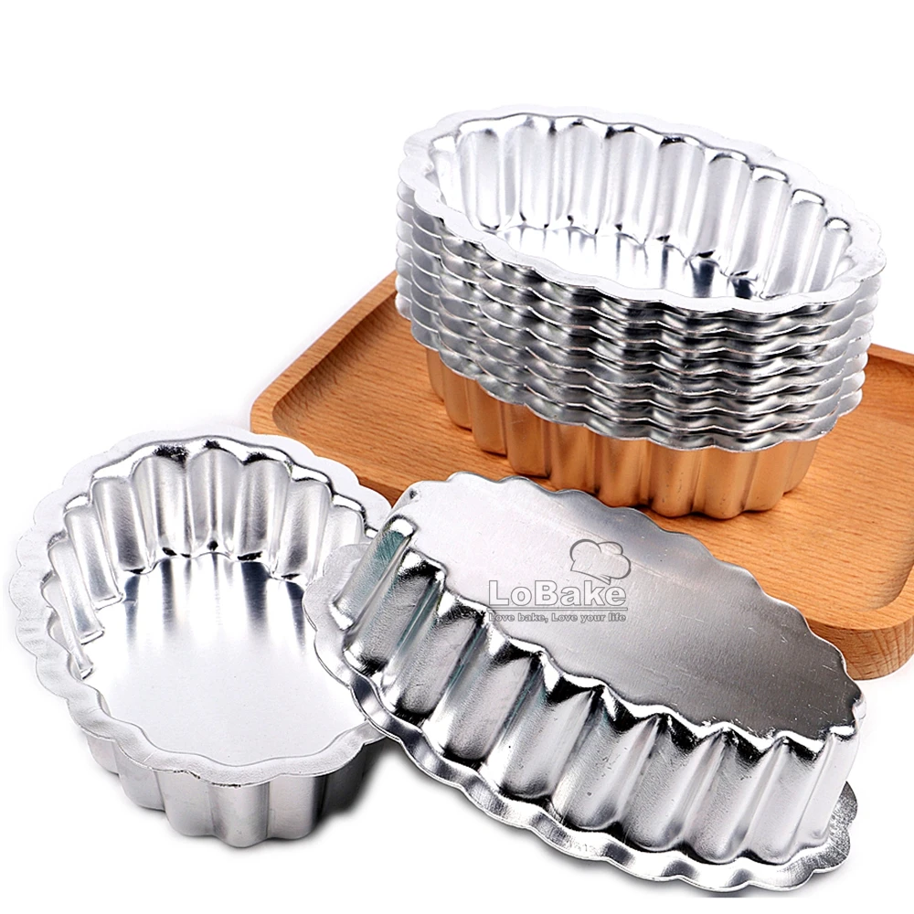 

10pcs fluted oval cup shape anodizing aluminium alloy cupcake pudding egg tart mould fondant jelly mold DIY bakery tools