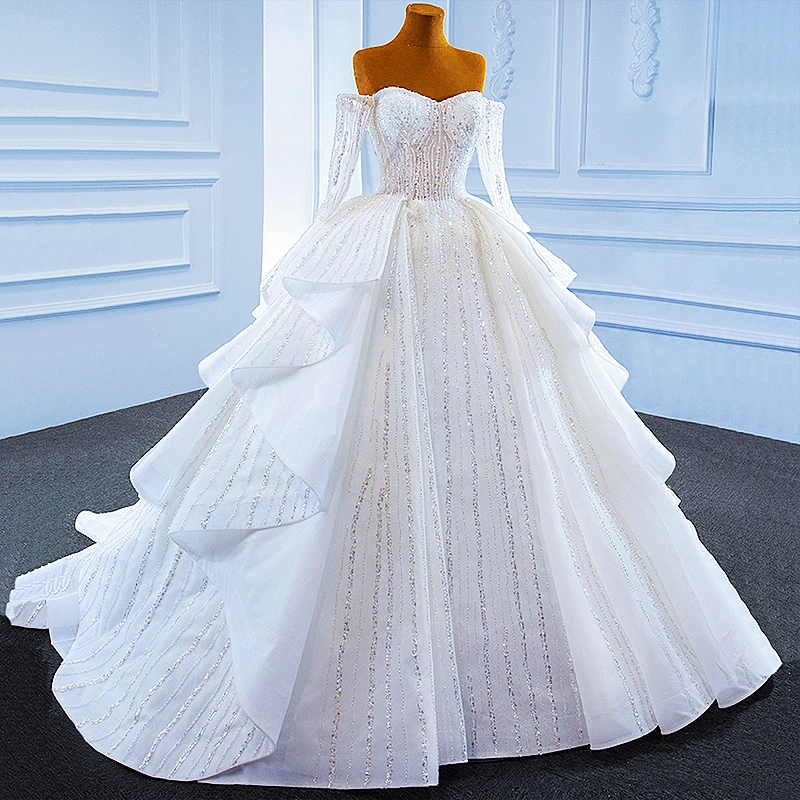 Royal Luxe Moederschap Jurken Trouwjurk Strapless Lange Mouwen Bruidsjurken Prinses Plus Szie Celebrity Bridal Jurk