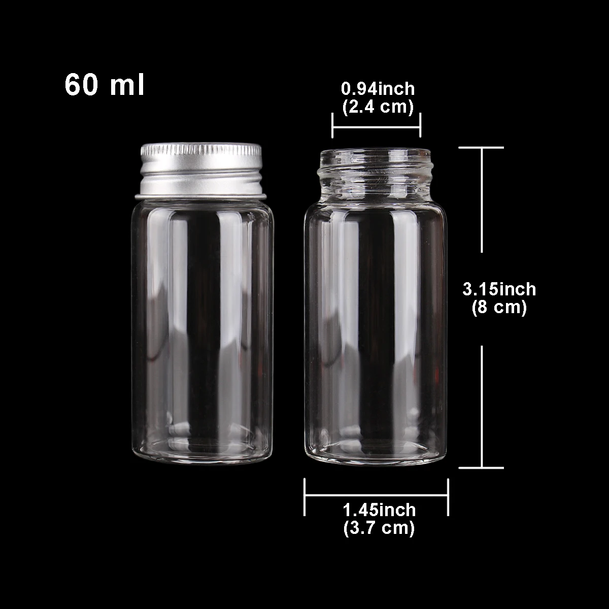 15 pieces 60ml 37*80mm Glass Bottles with Aluminum Caps Glass Spice Bottles Glass Container Jars Vials DIY Craft for Wedding