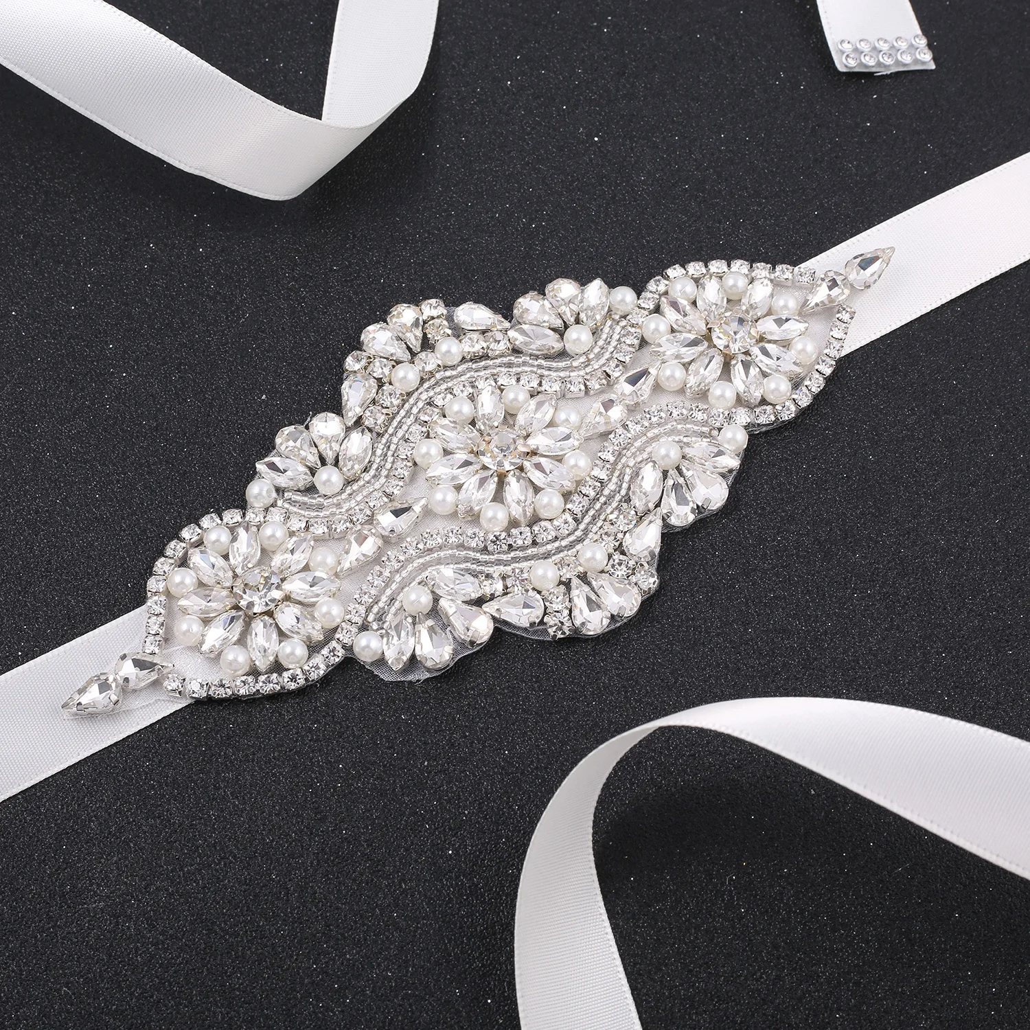 SESTHFAR Rhinestone Bridal Belt for Wedding Silver India Silk Women Belt Girlfriend Belt Party Belt Shiny Belt