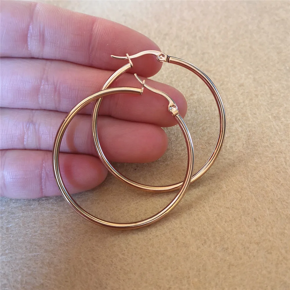 Brief Circle 40mm Hoop Earrings 316 Stainless Steel Rose Gold-color Vacuum Plating No Fade Anti-allergy