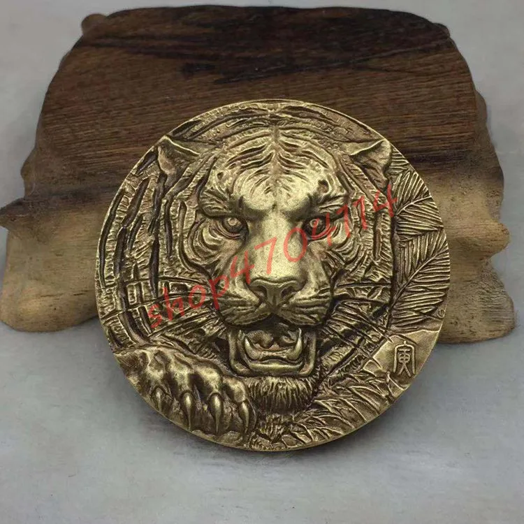 

Antique Collection, Twelve Zodiac Year of the Tiger Memorial Bronze Medallion, Exquisite Handicraft Collection