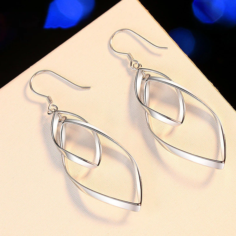 Fashion Double Loop Drop Earrings For Women Silver Gold Long Wave Dangle Earrings Statement Bridal Wedding Jewelry Wholesale