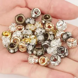 Big Hole Rhinestone Crystal Beads Copper Loose Spacer Round Rondelle Beads for Jewelry Making DIY Bracelet Accessories 8 10mm