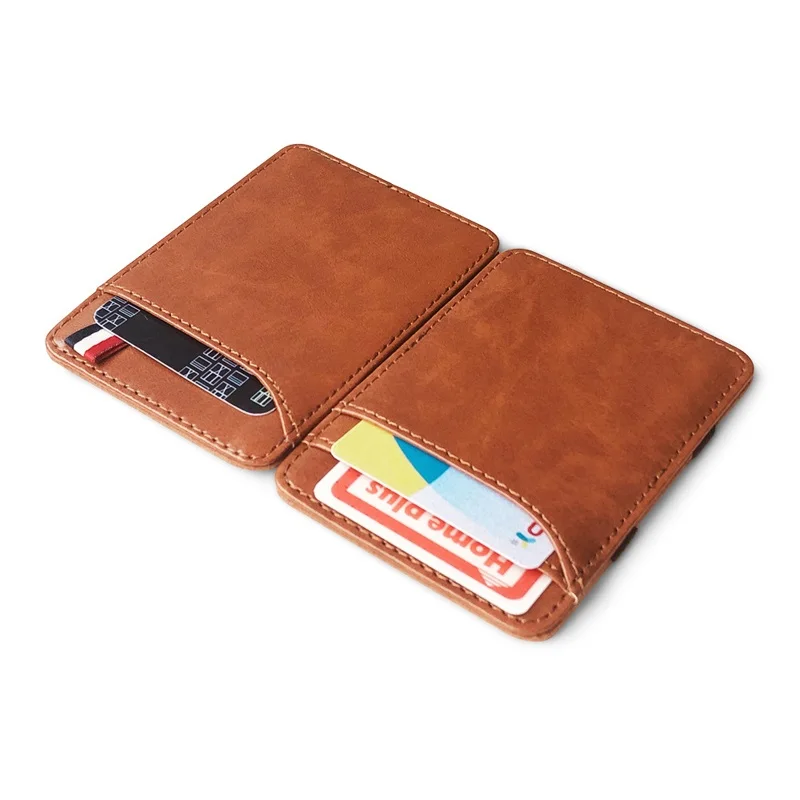 New Fashion Slim Men\'s Leather Magic Wallet Korea Designer Credit Card Holder Women Small Cash Clip Bilfold Man Clamps for Money