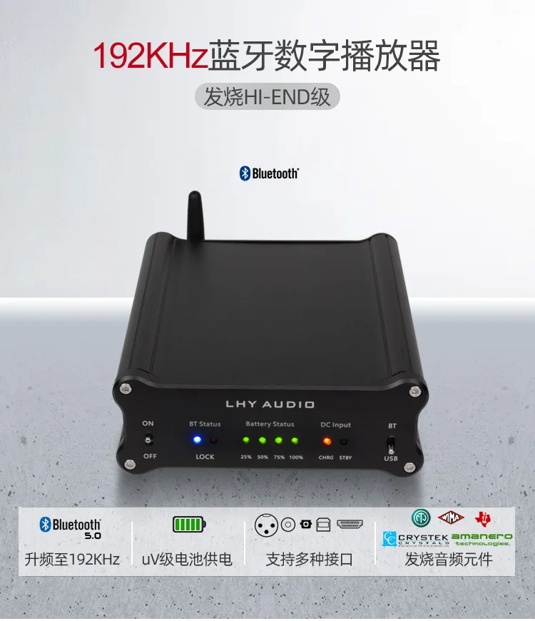 Аккумуляторный цифровой аудиоплеер HiEnd USB Bluetooth 5,0 оптический SPDIF AES I2S PCM/Американский осциллятор femtosecond crystal