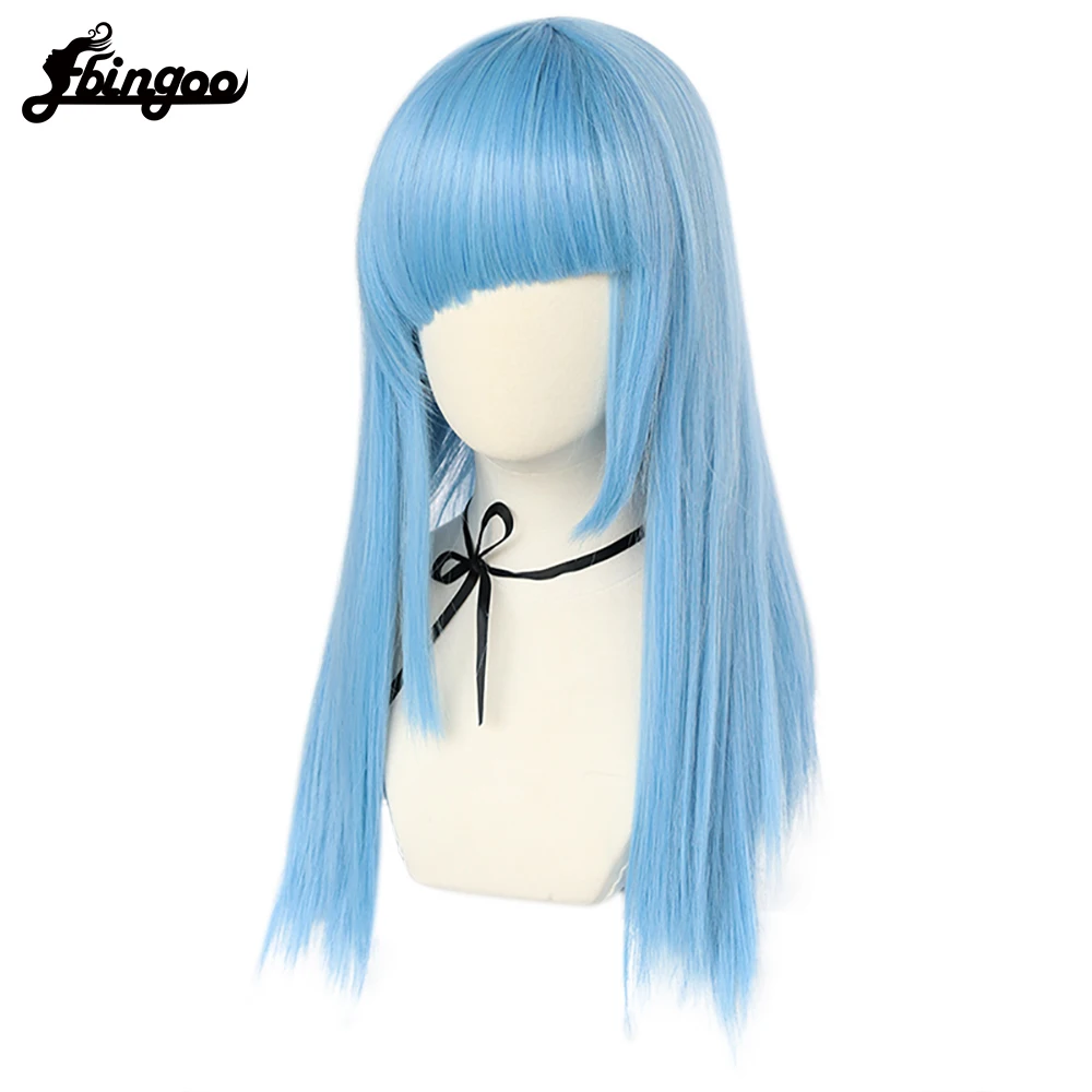 Ebingoo Synthetic Wig Jujutsu Kaisen Miwa Kasumi Cosplay Wigs Long Blue Straight with Bangs Hair Adult Carnival Halloween Party