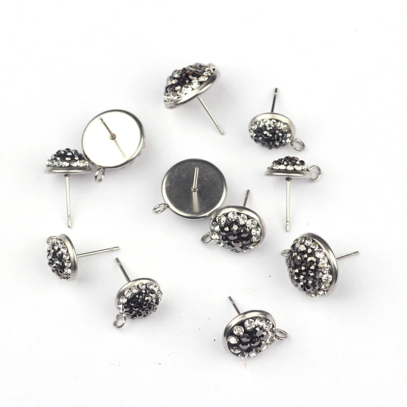 6pcs/lot Fashion Round Shape Black And Crystal Metal Base Earrings Connector For DIY Earrings Making Finding Accessories