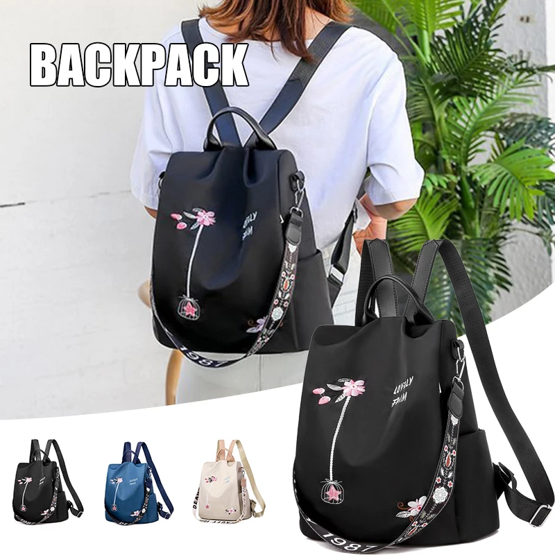 Newly Anti Theft Oxford Backpacks for Women  Chinese Style Embroidery Back Bags with Adjustable Strap Outdoor Supply