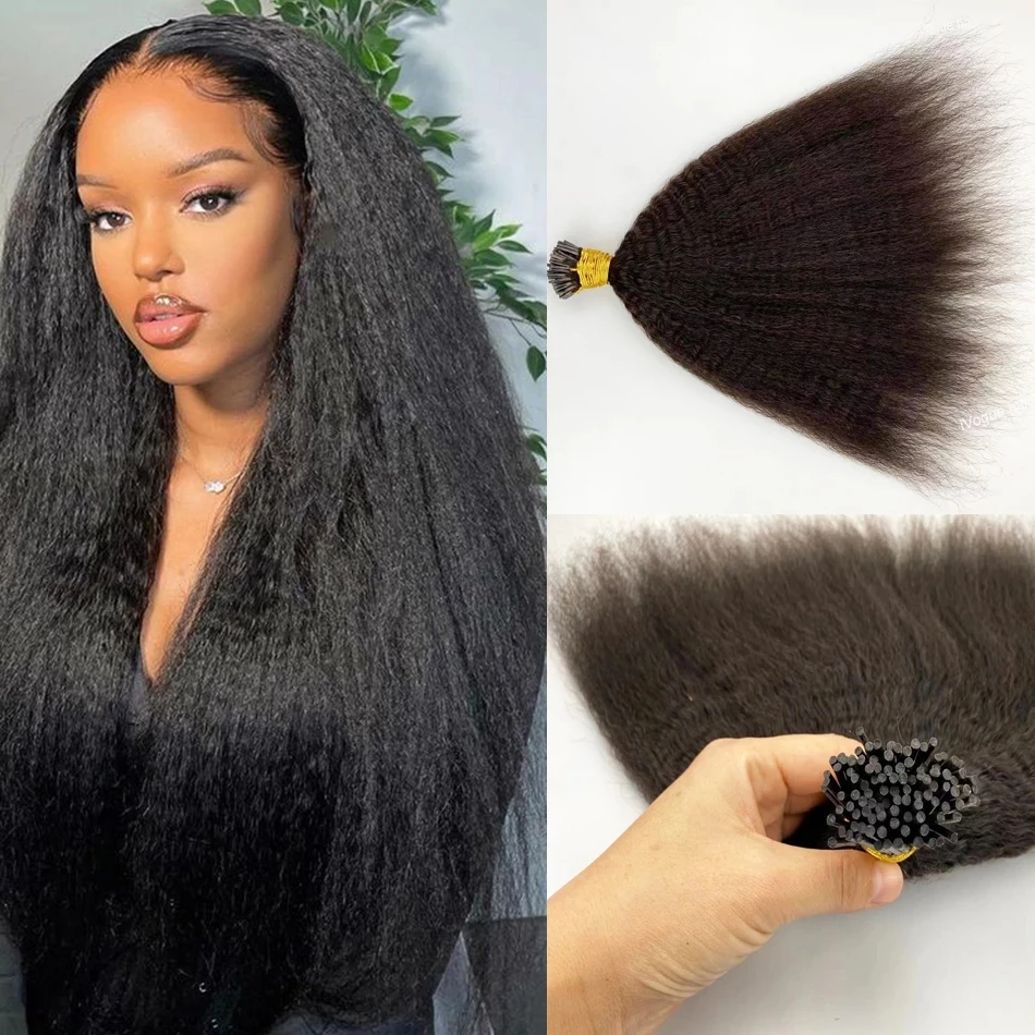 Mongolian Yaki Straight Hair Extensions para mulheres, eu dica Microblinks, cabelo humano, cabelo em massa, 100% cabelo virgem, 1g por peça, 100PCs por conjunto