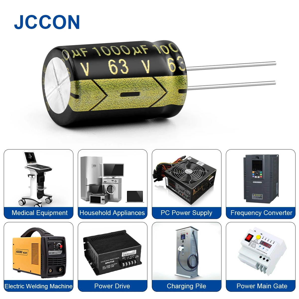 10Pcs JCCON Aluminum Electrolytic Capacitor 63V1000UF 16x25 High Frequency Low ESR Low Resistance Capacitors 1000UF