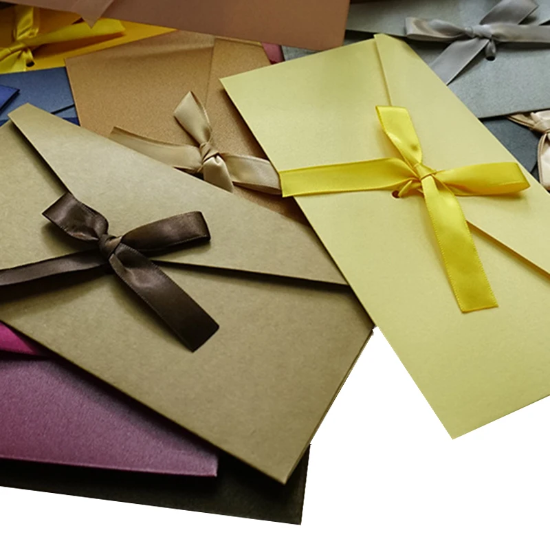 50Pcs Color Kraft Envelope Bow-knot Wedding Envelope Birthday Party Invitation Card Envelope DIY Decorative Envelope 17.5x12.4cm