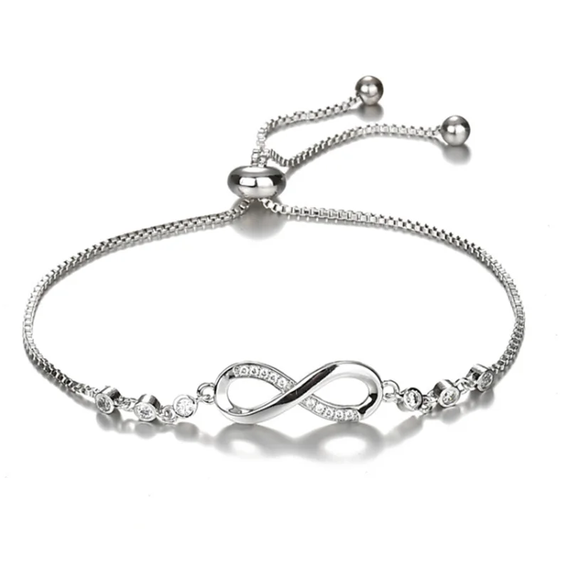 Silver Color Infinity Adjustable Bracelet For Women Hot Fashion 8 Word Bracelet Female Wedding Jewelry  Gift