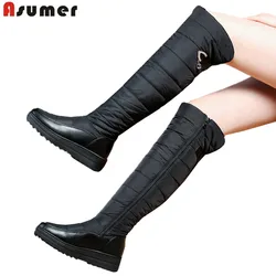 ASUMER 2021 New High quality winter boots female platform boots zipper thick fur warm knee snow boots women long cotton shoes