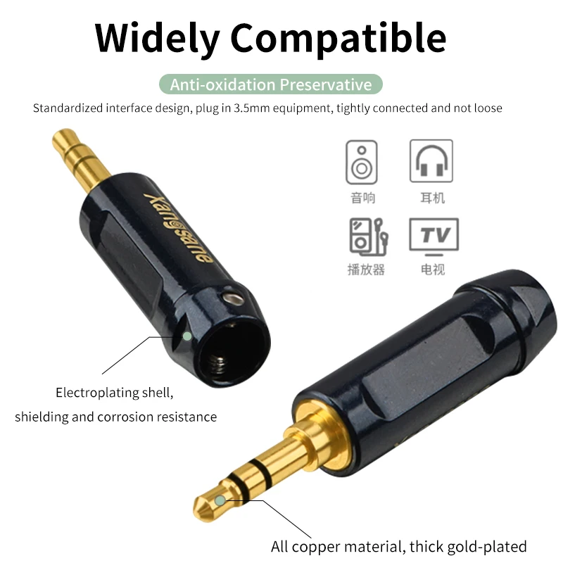 Xangsane-cable auxiliar para auriculares, conector de audio de cobre puro chapado en oro de 3,5mm a línea de grabación, XS-6001Au, 2 piezas, 4 piezas