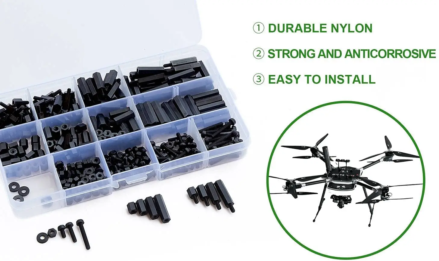 260 Pcs M3 Nylon Hex Standoff Spacer Kit - Male/Female Screws, Nuts, Assortment For PCB & Circuit Boards, Black