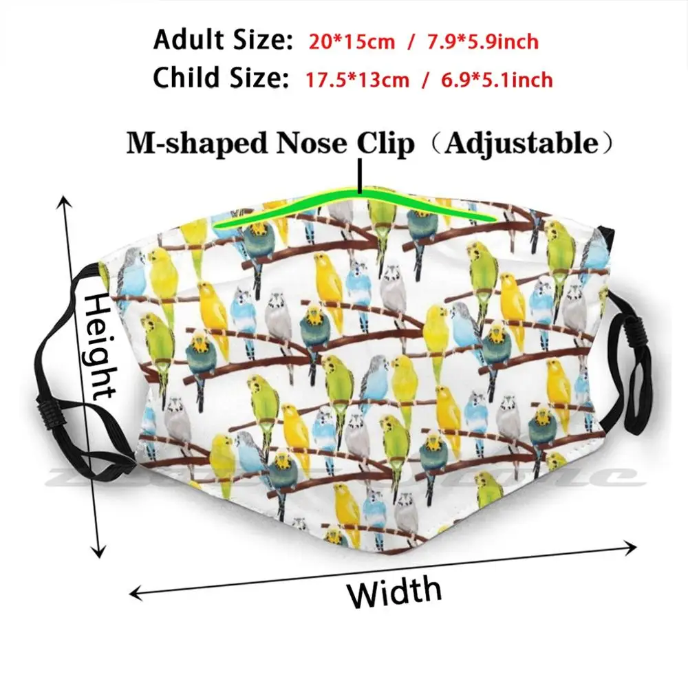 Budgie Pattern acquerello lavabile trend personalizzato Pm2.5 filtro maschera Budgie Budgies Pet acquerello acquerello