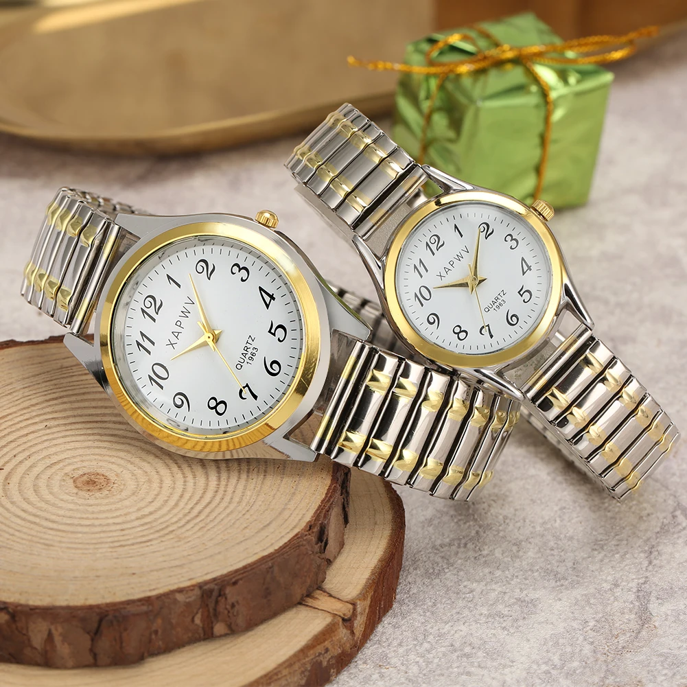 Luxury Gold Silver Elastic Band Women Watch Casual Ladies Dress Quartz Watch Lovers Couple Party Office Gifts Bracelet Watches