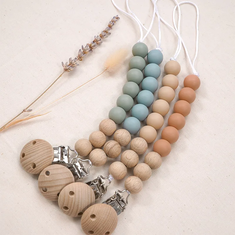 เด็กPacifier Clip ChainสีทารกTeetherซิลิโคนเกรดอาหารลูกปัดDummy Clip Babe Chew Toy