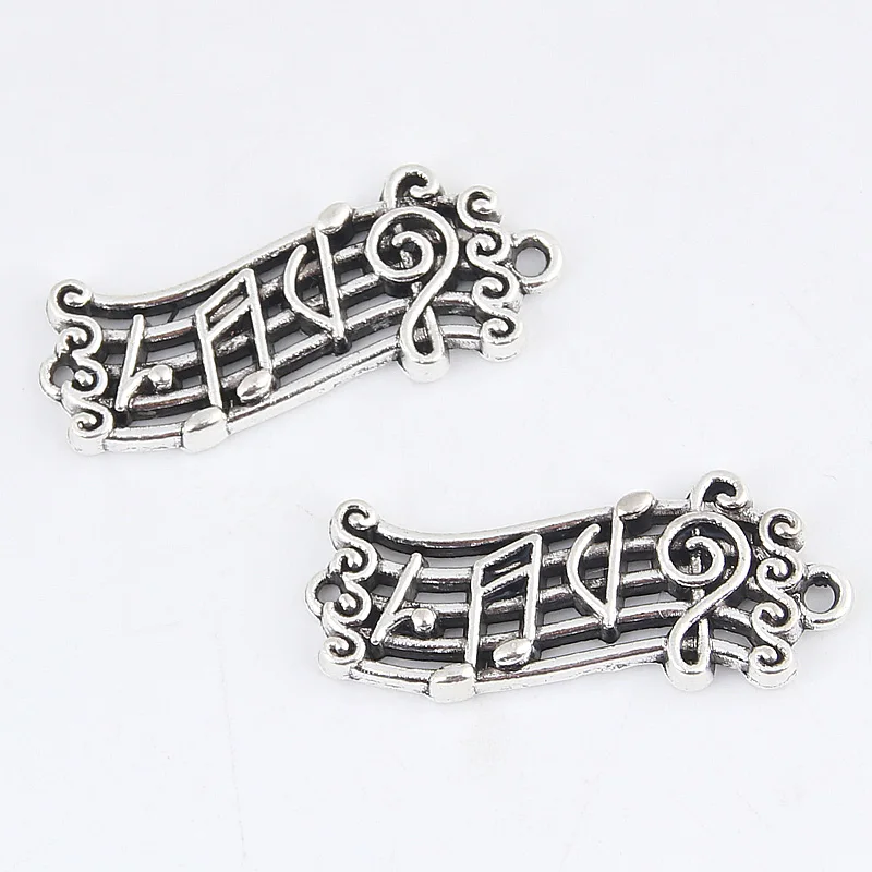 20pcs Silver Color 28x11mm Notes Charms Music Score Connector Pendant Fit DIY Jewelry Making Handcrafted Accessories