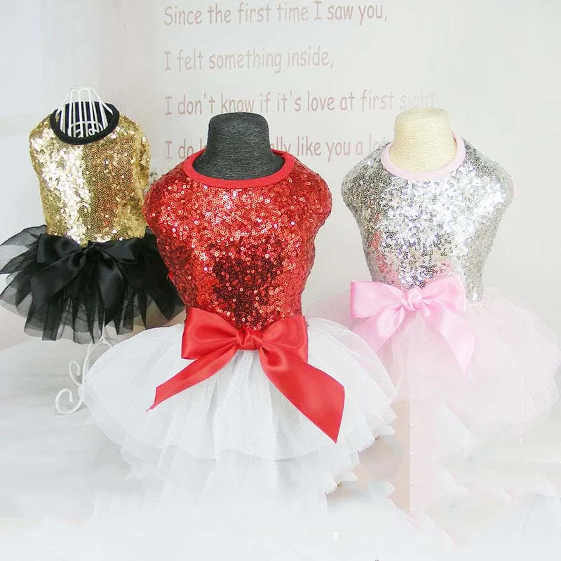 Summer Fashion Cat Clothes for Kitten Small Dogs Wedding Dresses for Yorkies Bright Princess Puppy Dress with Sequin Decoration