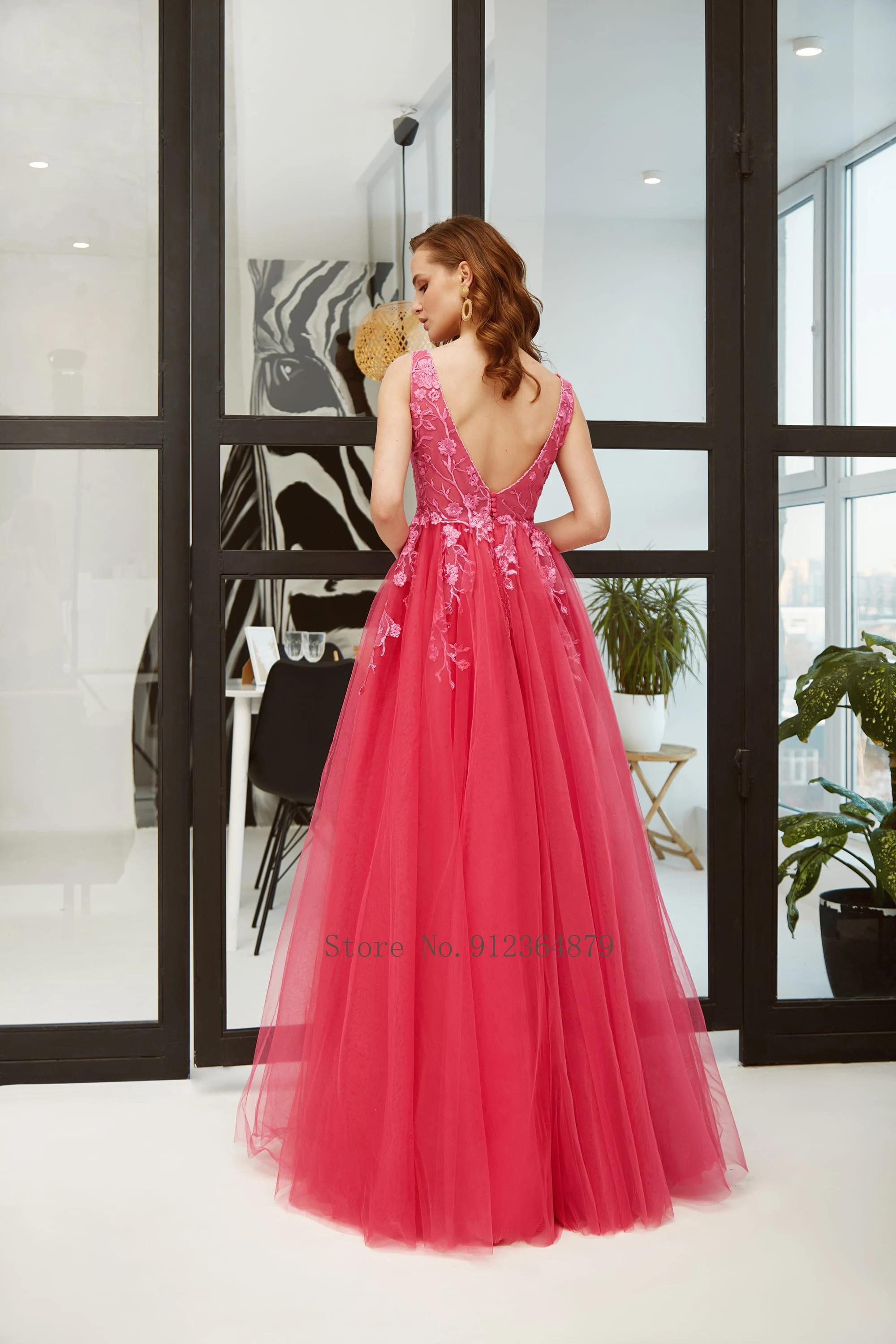 V-neck Butterfly Wings Sews Coral Prom Dress Sexy Evenign Gowns Bride Homecoming Party Vestidos De Graduacion