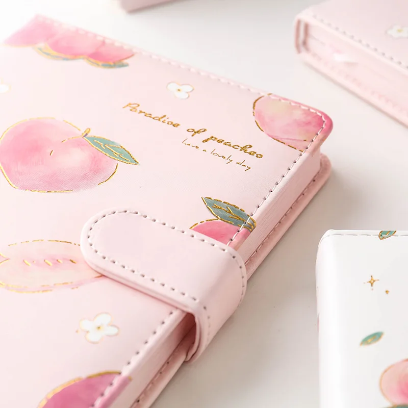 Cute Peach Design Diary Planner for Girl Student Kawaii Small Fresh Color Page PU Magnetic Agenda Journals Notebooks Stationery