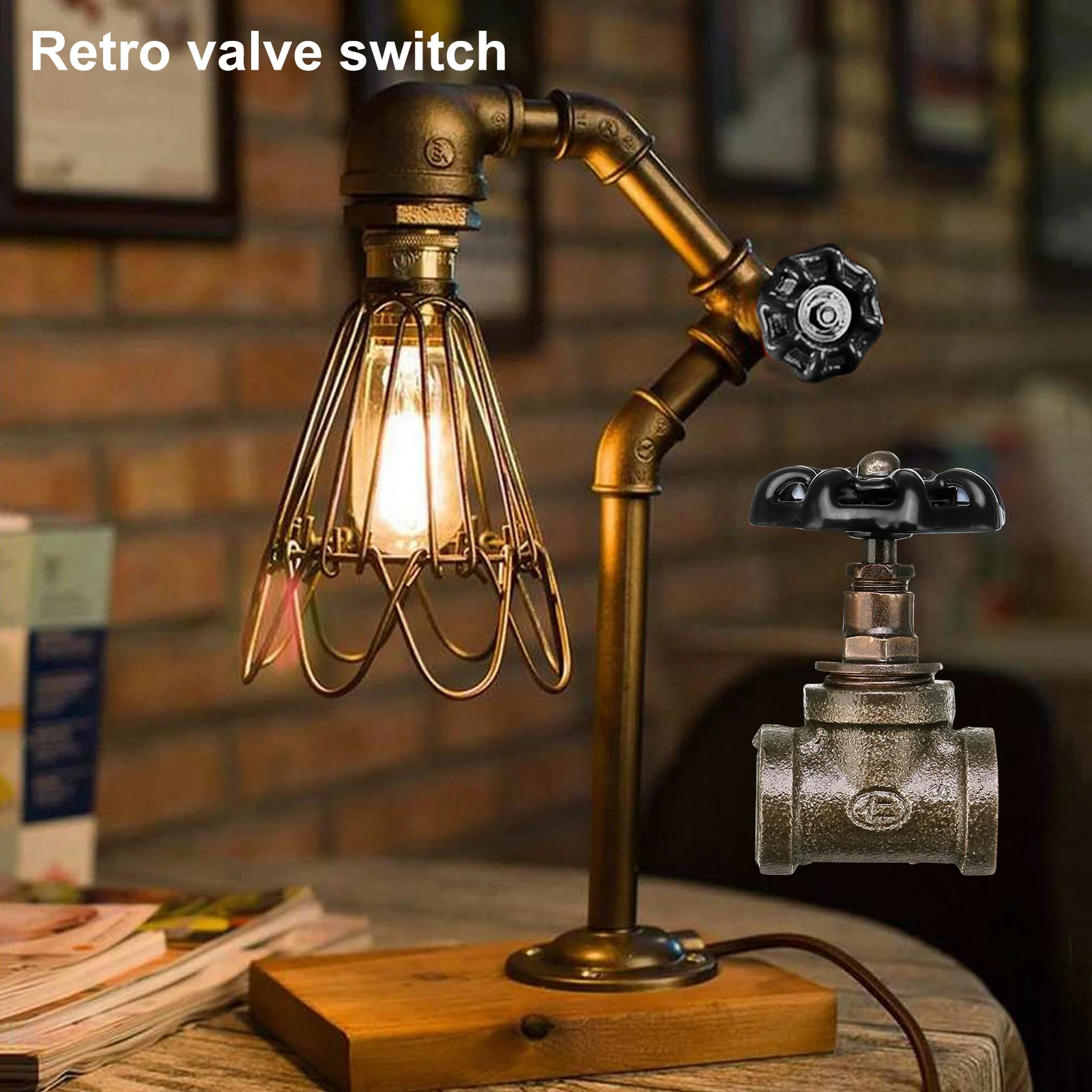 1/2 Inch Stop Valve Light Vintage Steampunk Switch with Wire for Water Pipe Lamps Lamp Loft Style Iron Valve Vintage Lamp