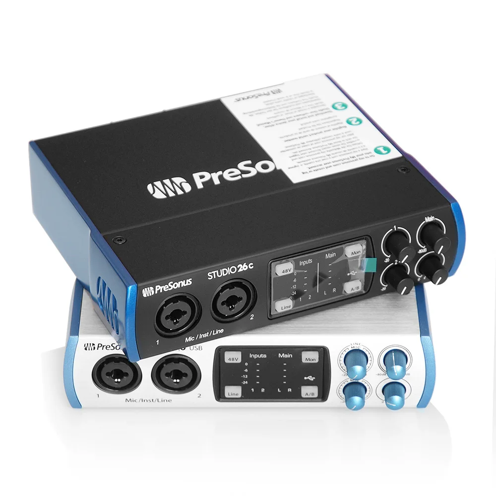 PreSonus Studio 26c USB-C™ compatible audio interface all-metal chassis and metal knobs for ultra-high-definition recording