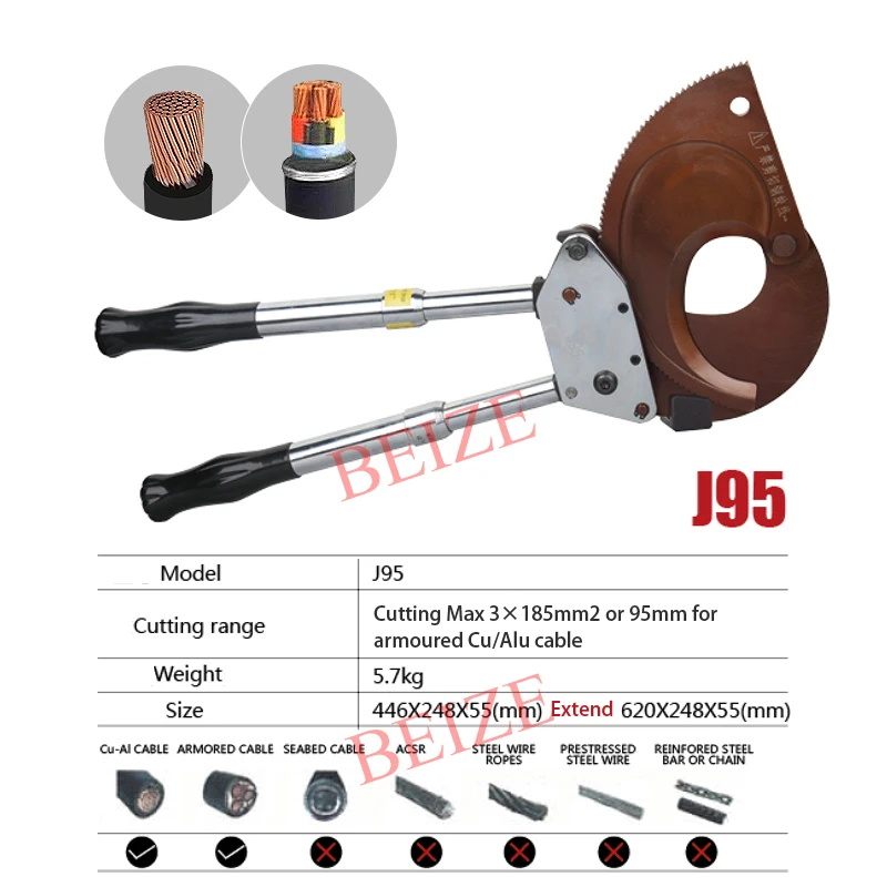 

Manual Cable Cutting Tool Ratcheting Ratchet Cable Cutter J95 Cutting for 3*185mm2 or 95mm armoured Cu/Alu cable