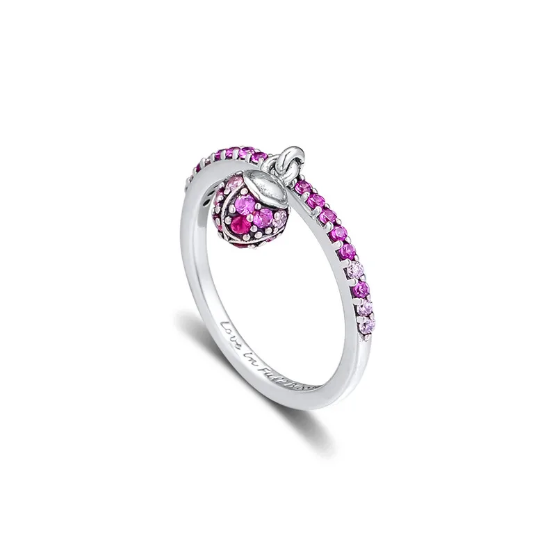 

New Peach Blossom Flower Rings for Women Mixed Pink Stones Crystal Dangle Female Rings Fashion 925 Sterling Silver Rings Jewelry